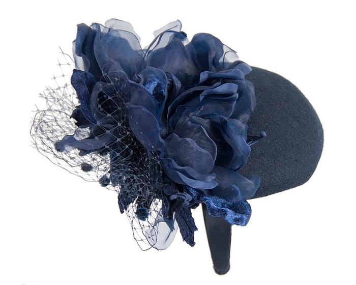 Fascinators Online - Navy pillbox fascinator with flower by Fillies Collection