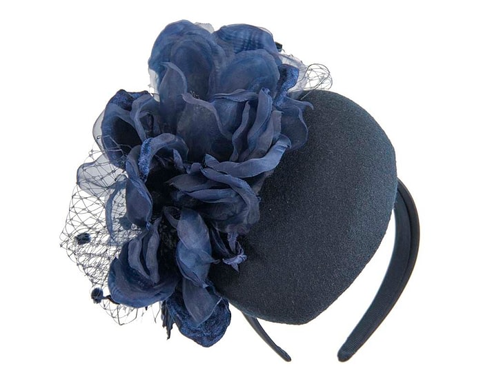 Fascinators Online - Navy pillbox fascinator with flower by Fillies Collection