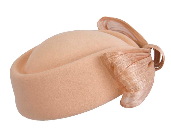 Fascinators Online - Beige felt ladies fashion beret hat with bow by Fillies Collection