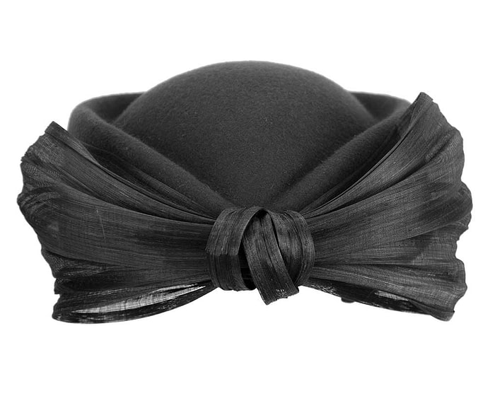 Fascinators Online - Black felt ladies fashion beret hat with bow by Fillies Collection