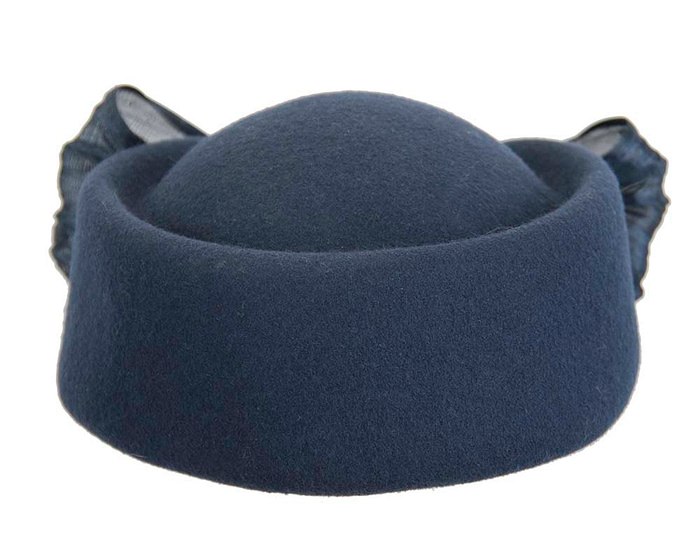 Fascinators Online - Navy felt ladies fashion beret hat with bow by Fillies Collection