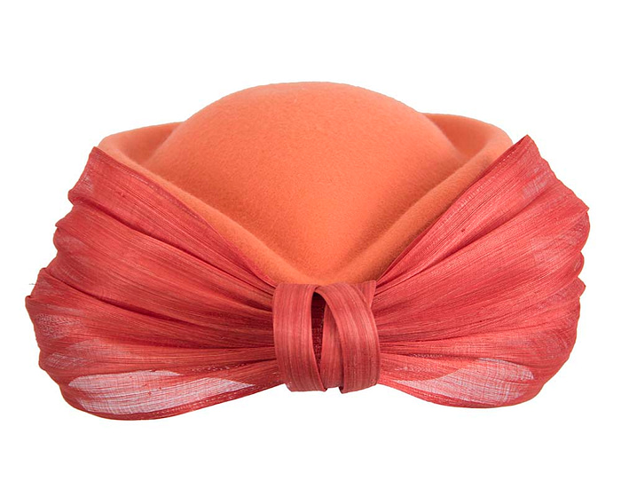 Fascinators Online - Orange felt ladies fashion beret hat with bow by Fillies Collection