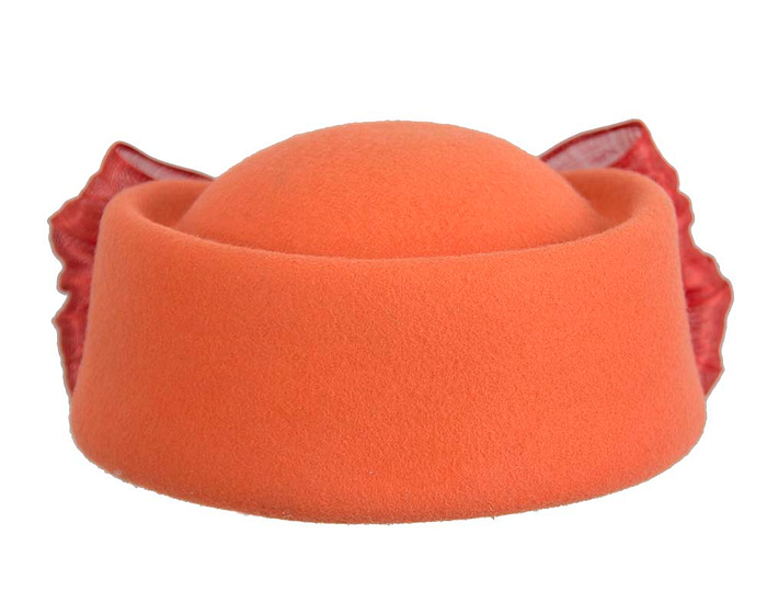 Fascinators Online - Orange felt ladies fashion beret hat with bow by Fillies Collection
