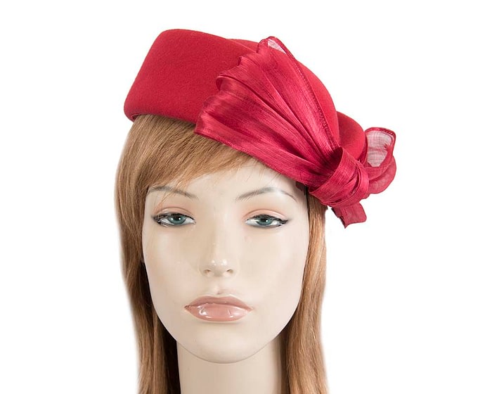 Fascinators Online - Red felt ladies fashion beret hat with bow by Fillies Collection