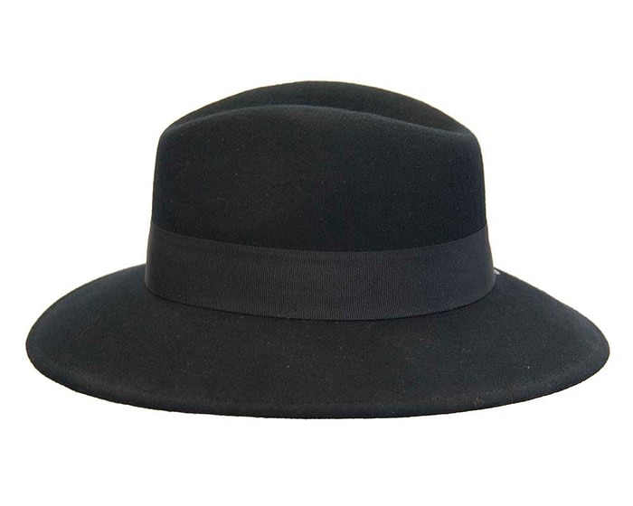 Fascinators Online - Wide brim black felt fedora hat by Max Alexander