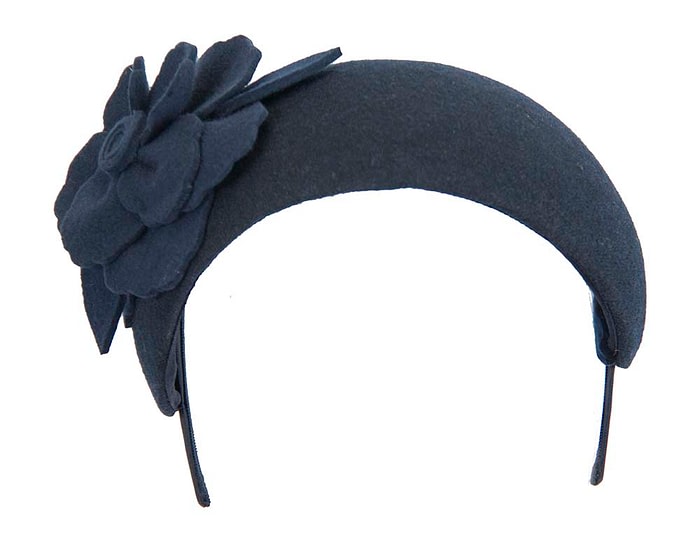 Fascinators Online - Wide headband navy winter fascinator with flower by Max Alexander