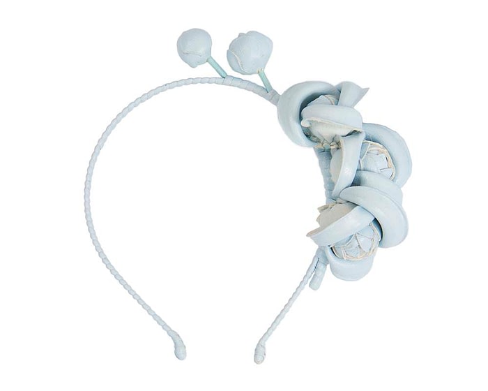 Fascinators Online - Light Blue leather flowers headband by Max Alexander