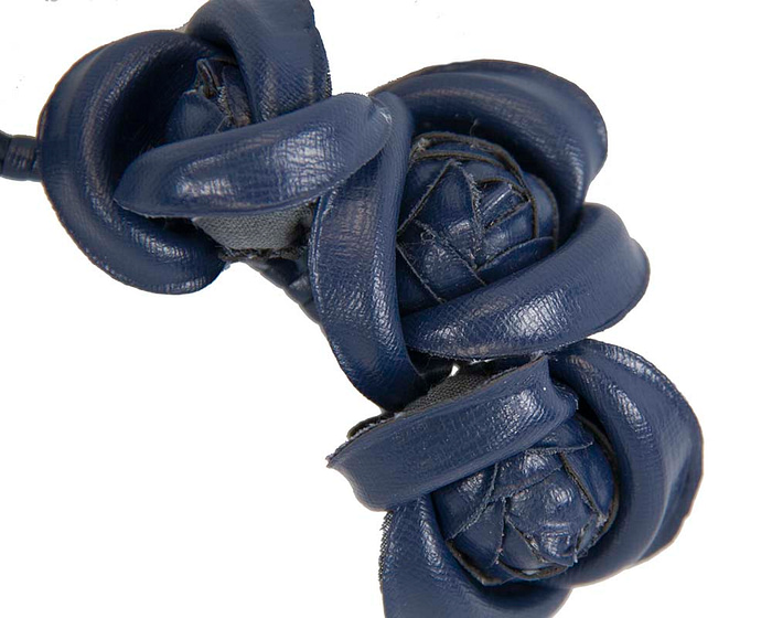 Fascinators Online - Navy leather flowers headband by Max Alexander