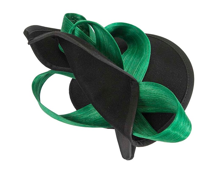 Fascinators Online - Black felt twist with green bow by Fillies Collection