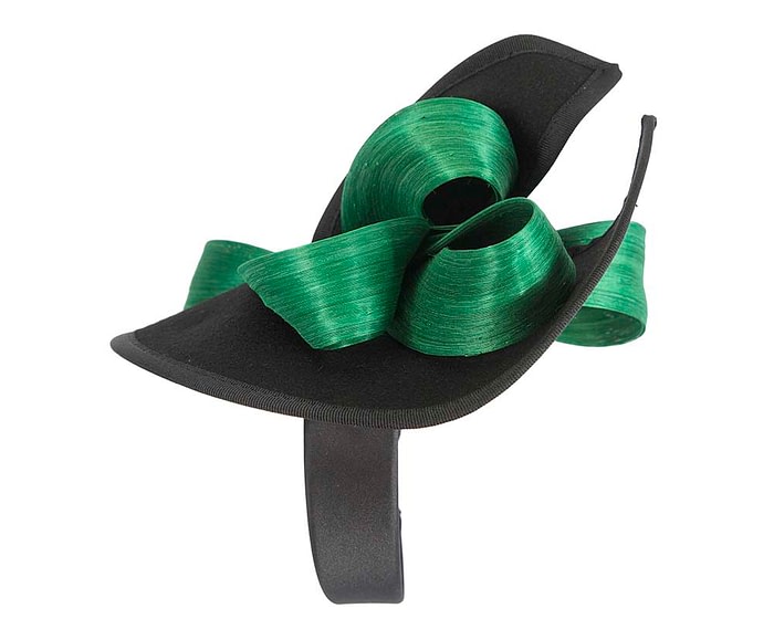 Fascinators Online - Black felt twist with green bow by Fillies Collection