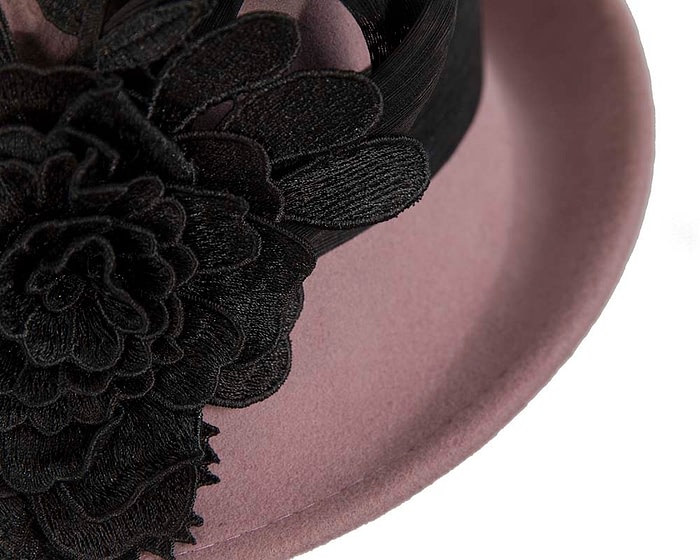 Fascinators Online - Exclusive dusty pink felt cloche hat with lace by Fillies Collection