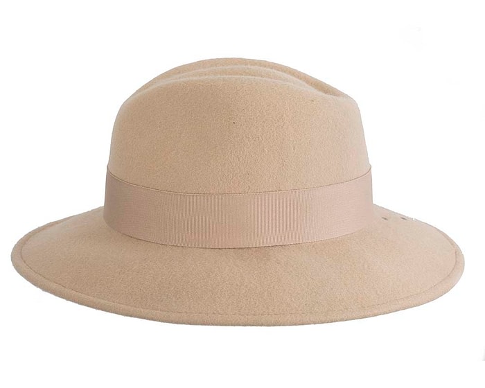 Fascinators Online - Wide brim beige felt fedora hat by Max Alexander