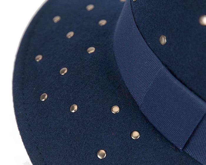 Fascinators Online - Wide brim navy felt fedora hat by Max Alexander