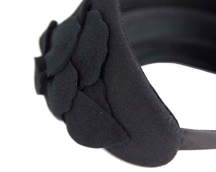 Fascinators Online - Wide headband black winter fascinator with flower by Max Alexander