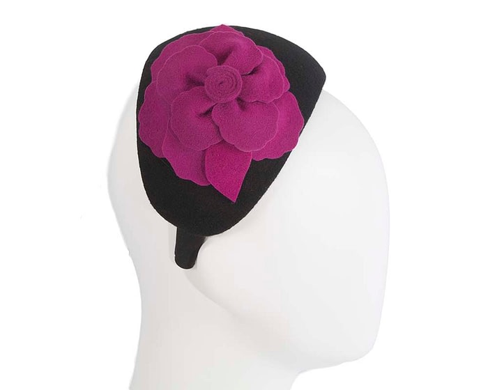 Fascinators Online - Wide headband black winter fascinator with fuchsia flower by Max Alexander