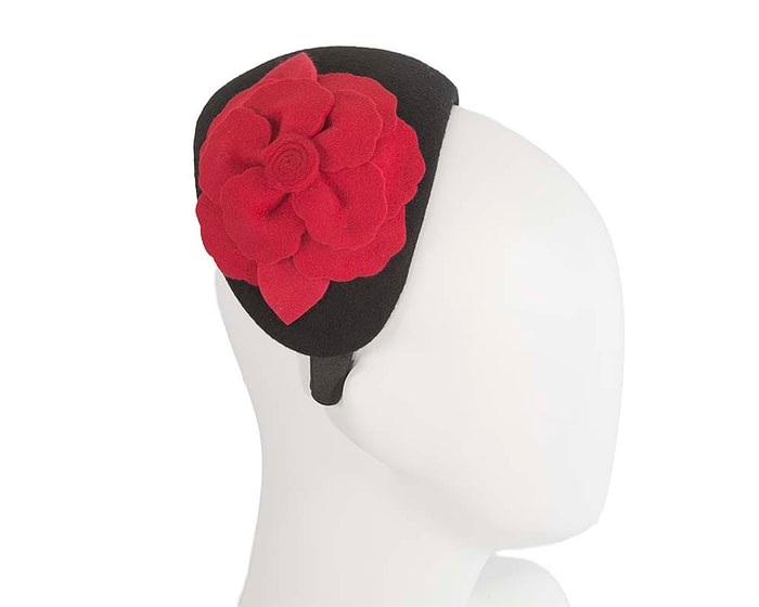 Fascinators Online - Wide headband black winter fascinator with red flower by Max Alexander