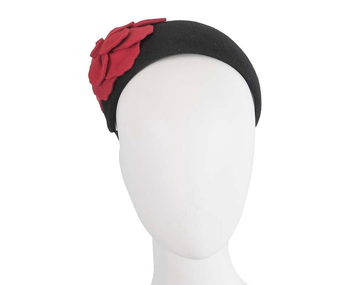 Fascinators Online - Wide headband black winter fascinator with red flower by Max Alexander