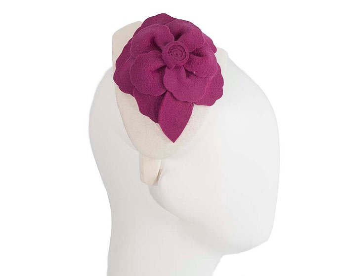 Fascinators Online - Wide headband cream winter fascinator with fuchsia flower by Max Alexander