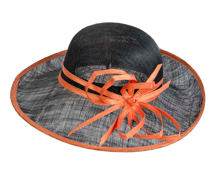 Fascinators Online - Black & Orange ladies sinamay racing hat by Max Alexander