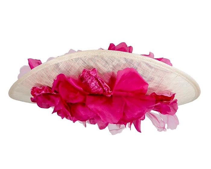 Fascinators Online - Large cream & fuchsia plate racing fascinator by Fillies Collection