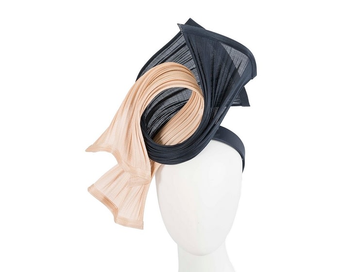 Fascinators Online - Twisted nude & navy jinsin racing fascinator by Fillies Collection