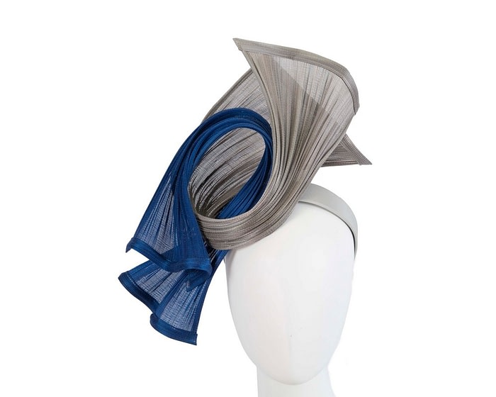 Fascinators Online - Twisted royal blue & silver jinsin racing fascinator by Fillies Collection