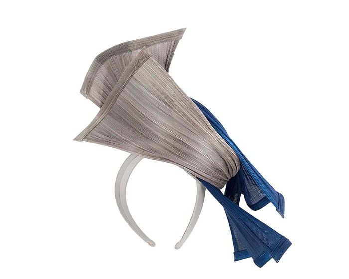 Fascinators Online - Twisted royal blue & silver jinsin racing fascinator by Fillies Collection