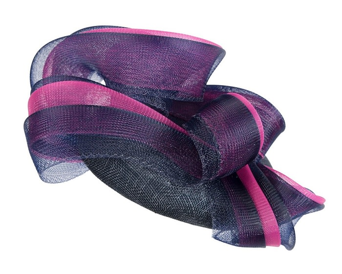 Fascinators Online - Navy & fuchsia pillbox racing fascinator with wave by Fillies Collection
