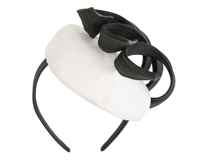 Fascinators Online - White & black pillbox racing fascinator with jinsin trim by Fillies Collection