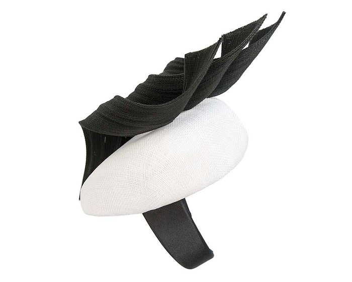Fascinators Online - White & black pillbox racing fascinator with jinsin trim by Fillies Collection