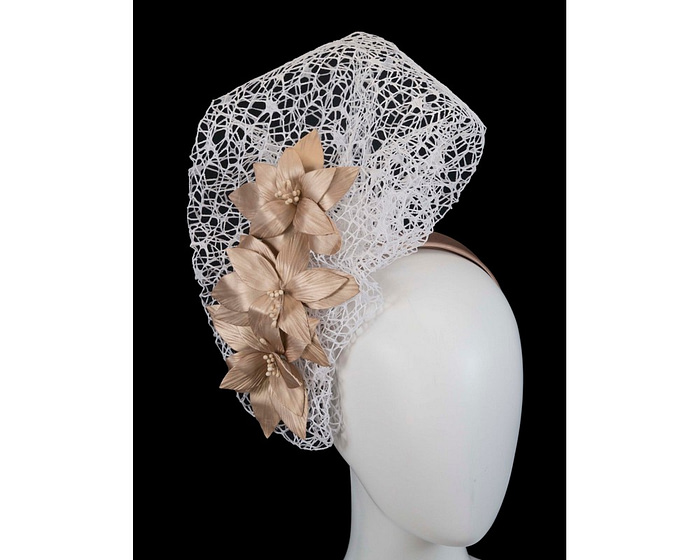 Fascinators Online - White & Gold designers racing fascinator by Fillies Collection