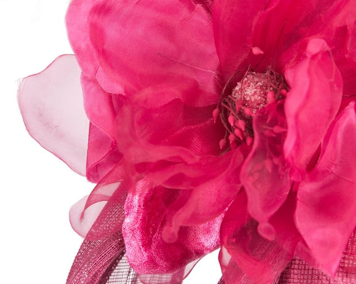 Fascinators Online - Fuchsia pillbox fascinator with large flower by Fillies Collection