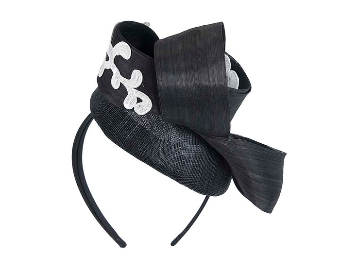 Fascinators Online - Black pillbox fascinator with white lace by Fillies Collection