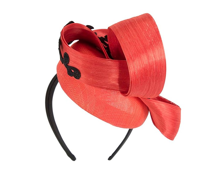 Fascinators Online - Orange pillbox fascinator with black lace by Fillies Collection