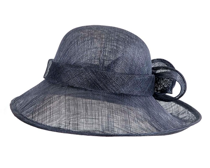 Fascinators Online - Wide brim navy sinamay racing hat by Max Alexander