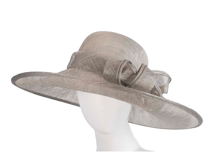Fascinators Online - Wide brim silver sinamay racing hat by Max Alexander
