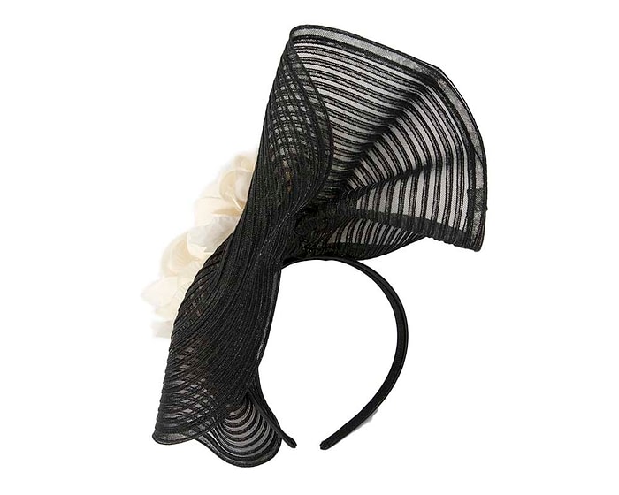 Fascinators Online - Large black racing fascinator with cream flowers by Fillies Collection