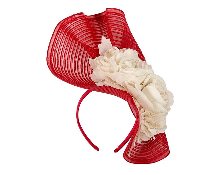 Fascinators Online - Large red racing fascinator with cream flowers by Fillies Collection