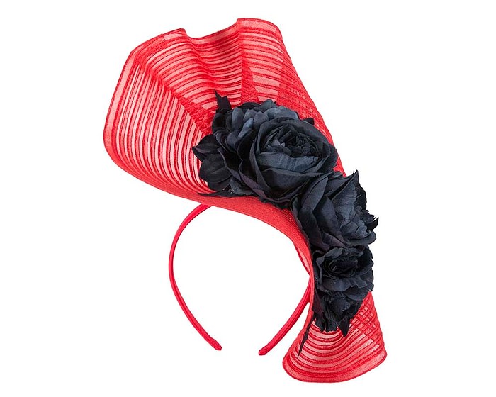 Fascinators Online - Large red racing fascinator with navy flowers by Fillies Collection