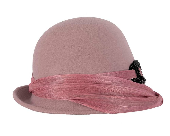 Fascinators Online - Fashion dusty pink felt cloche hat by Fillies Collection