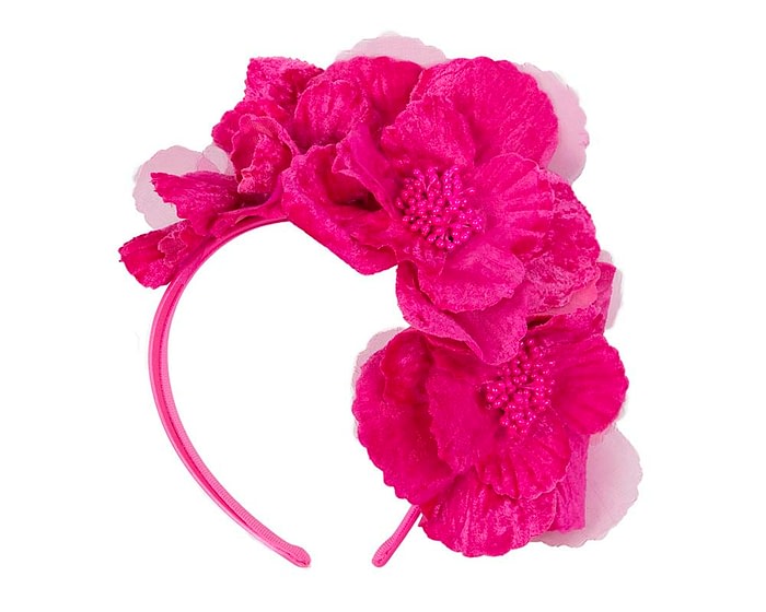 Fascinators Online - Bright fuchsia flowers on the headband