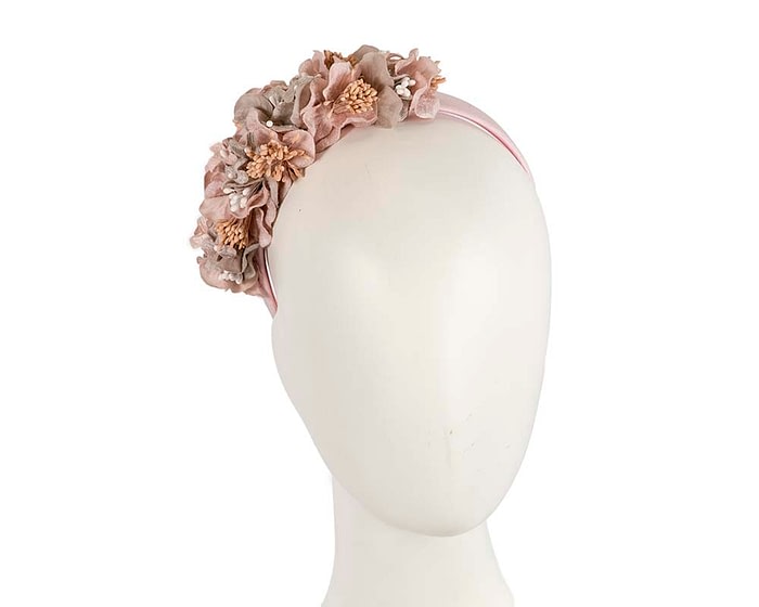 Fascinators Online - Racing fascinator - Silver/Pink flowers on headband by Max Alexander