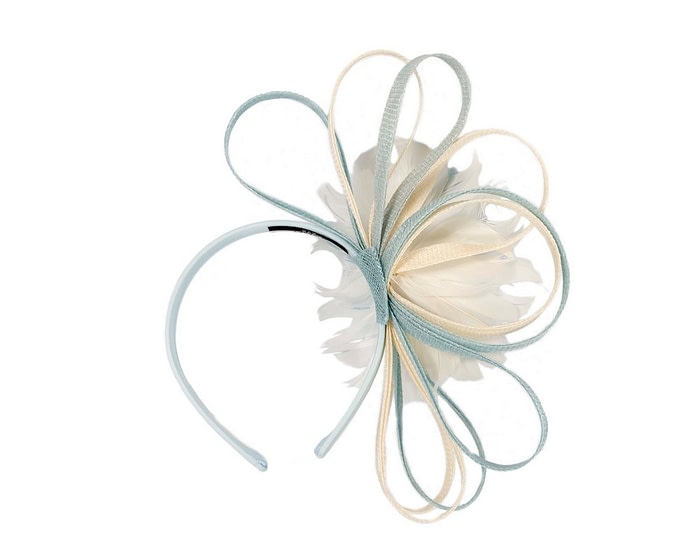Fascinators Online - Light blue & cream feather flower fascinator headband by Max Alexander