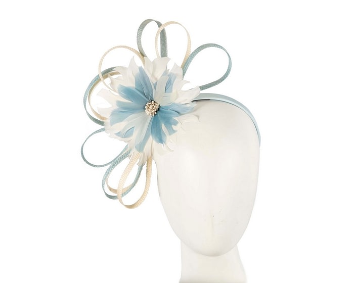 Fascinators Online - Light blue & cream feather flower fascinator headband by Max Alexander