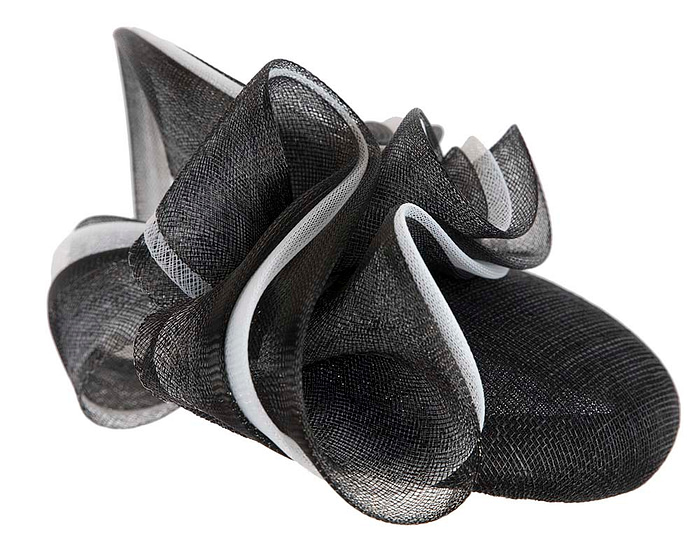 Fascinators Online - Black & white pillbox racing fascinator with wave by Fillies Collection