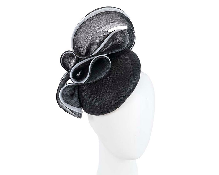 Fascinators Online - Black & white pillbox racing fascinator with wave by Fillies Collection