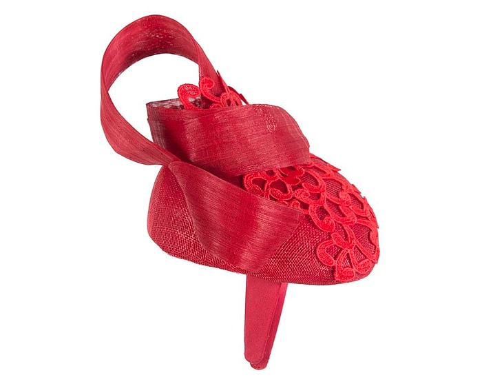 Fascinators Online - Red pillbox fascinator with lace by Fillies Collection