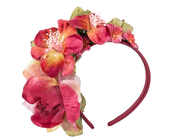 Fascinators Online - Multi-color burgundy flower headband by Max Alexander