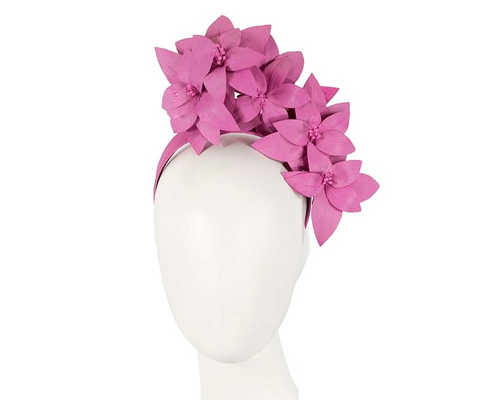 Fascinators Online - Fuchsia leather flower headband by Fillies Collection