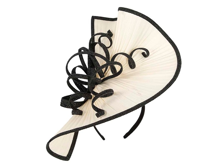 Fascinators Online - Large cream and black jinsin racing fascinator by Fillies Collection